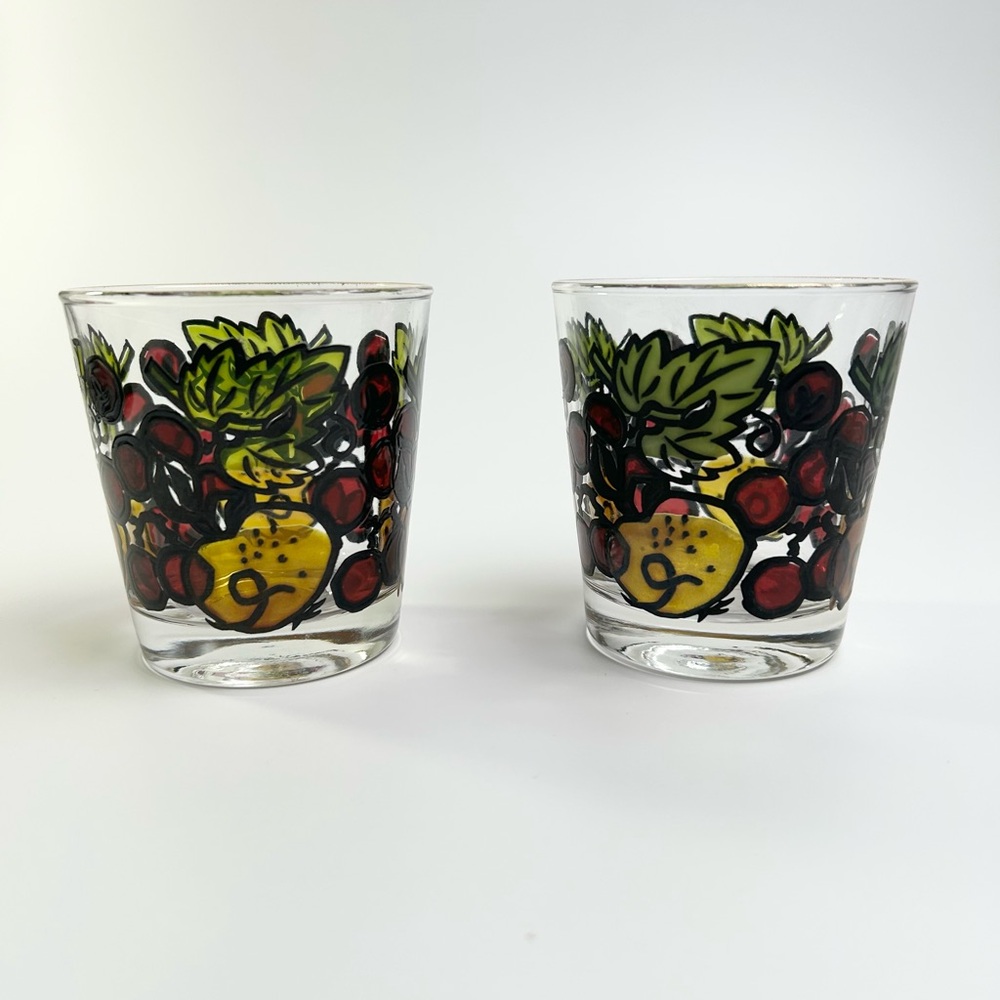 Vintage Mid Century El Mercer Rocks Highball Cocktail Glasses Stained Glass